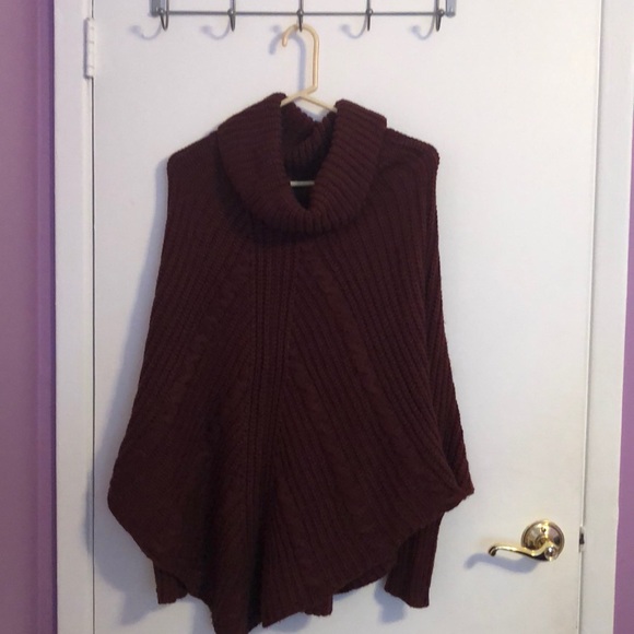 Burgundy cowl neck poncho sweater - Picture 1 of 3